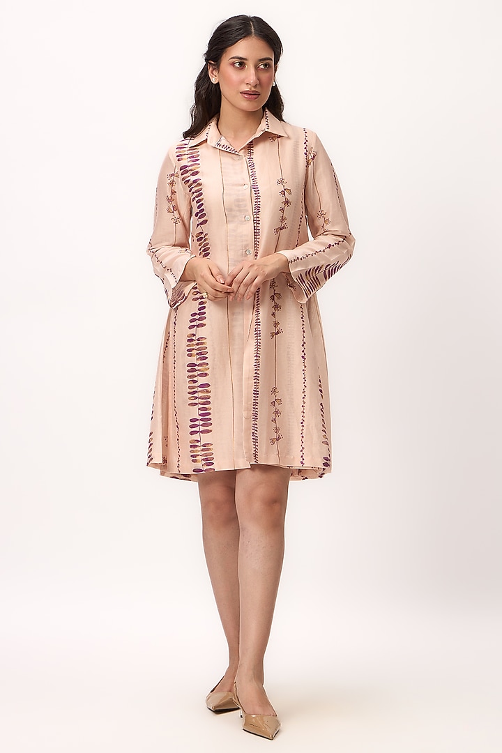Baby Pink Chanderi Digital Printed Summer Dress by Ruchi Marodia at Pernia's Pop Up Shop