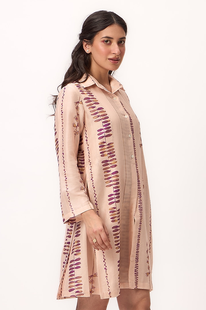 Baby Pink Chanderi Digital Printed Summer Dress by Ruchi Marodia at Pernia's Pop Up Shop
