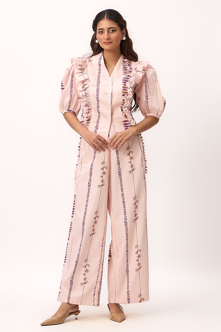 Baby Pink Chanderi Digital Printed Co-Ord Set by Ruchi Marodia at Pernia's Pop Up Shop