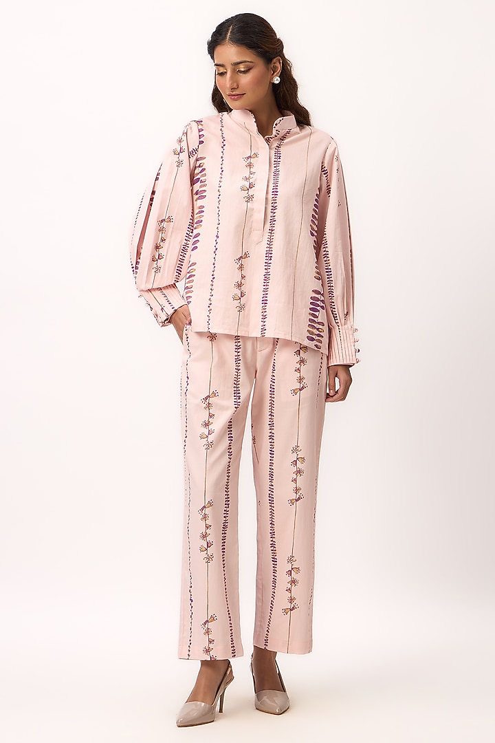 Baby Pink Chanderi Digital Printed Co-Ord Set by Ruchi Marodia at Pernia's Pop Up Shop
