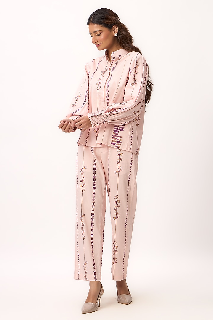 Baby Pink Chanderi Digital Printed Co-Ord Set by Ruchi Marodia at Pernia's Pop Up Shop