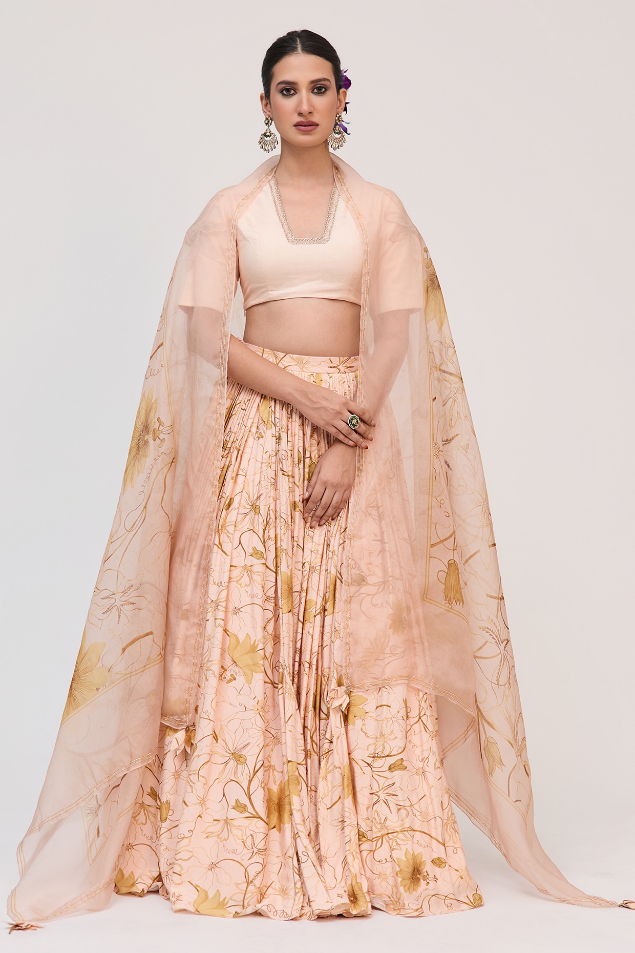 Ruchi Marodia Peach Bamboo Cotton Digital Printed & Hand Embellished Lehenga Set