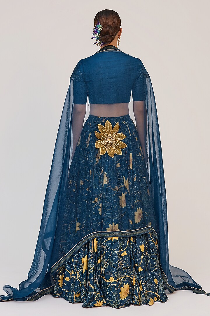 Blue Bamboo Cotton Digital Printed & Hand Embellished Wedding Lehenga Set by Ruchi Marodia at Pernia's Pop Up Shop