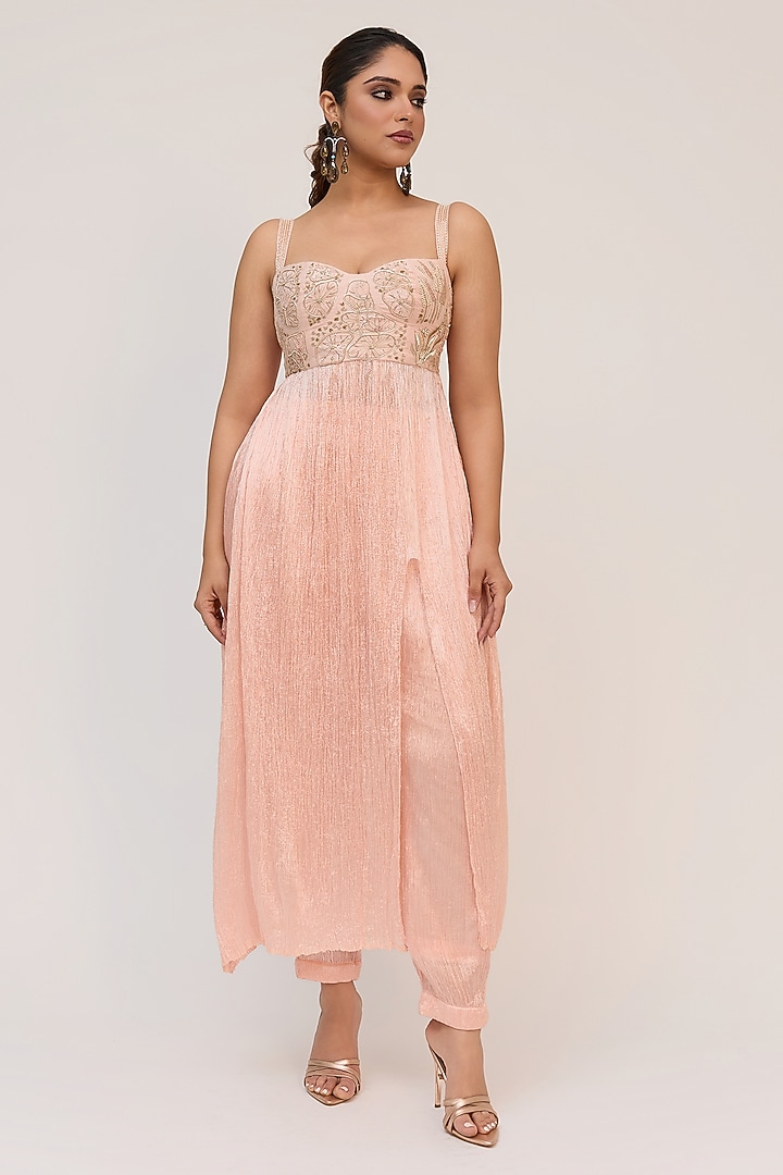 Blush Pink Bamboo Cotton Embroidered Tunic Set by Ruchi Marodia at Pernia's Pop Up Shop