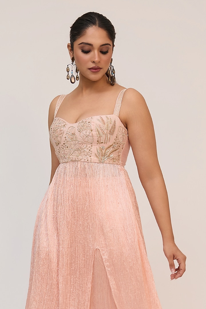 Blush Pink Bamboo Cotton Embroidered Tunic Set by Ruchi Marodia at Pernia's Pop Up Shop