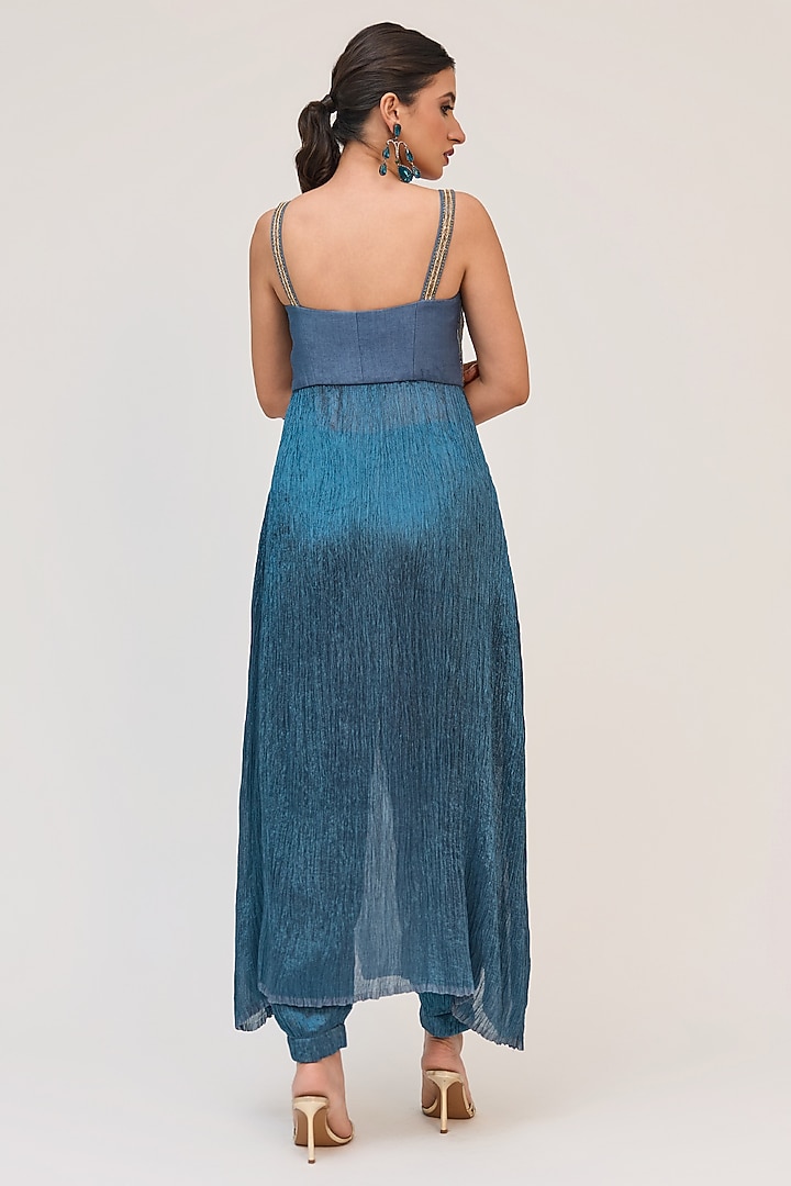 Aqua Blue Bamboo Cotton Embroidered Tunic Set by Ruchi Marodia at Pernia's Pop Up Shop