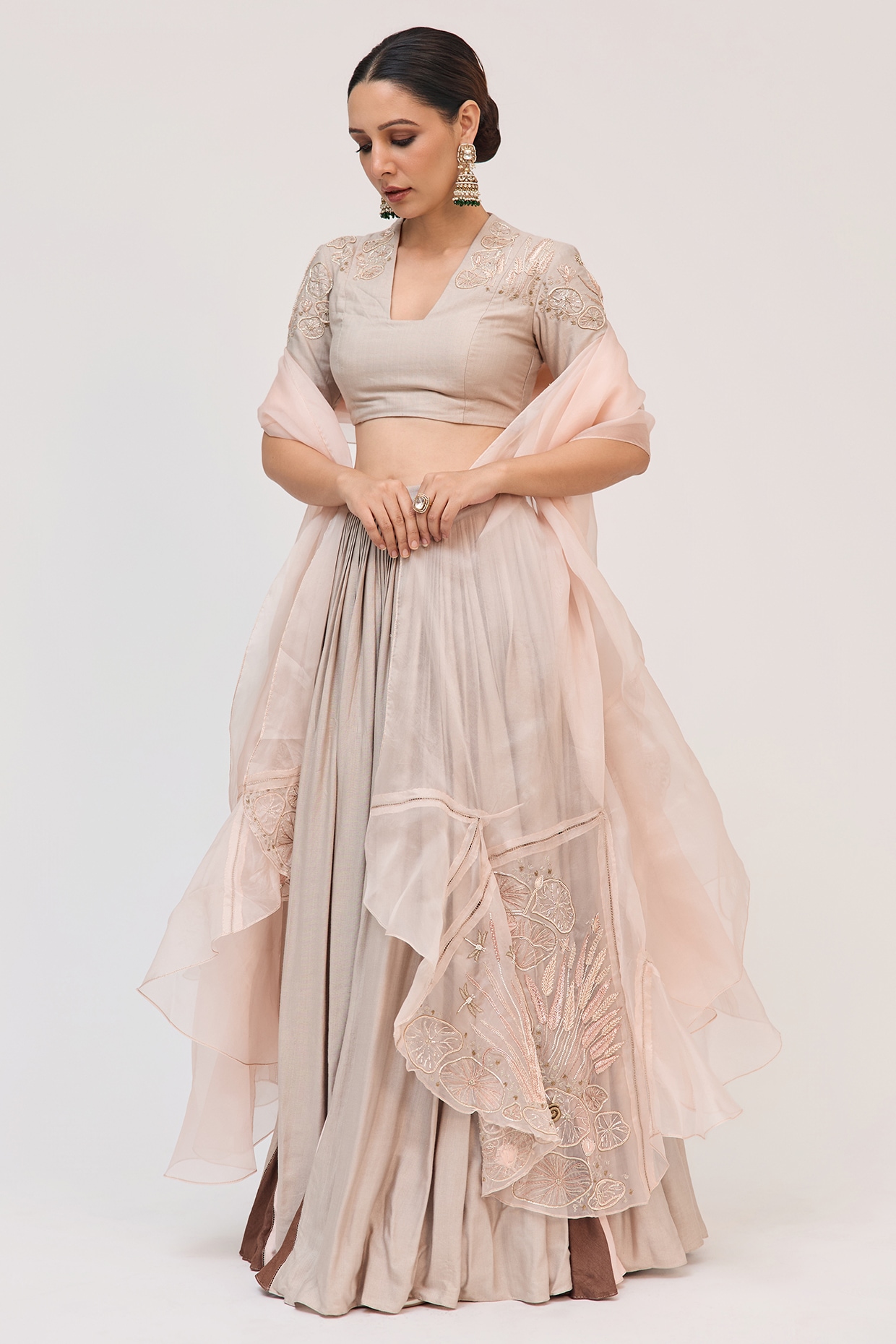 Ruchi Marodia Grey Bamboo Cotton Embroidered Lehenga Set