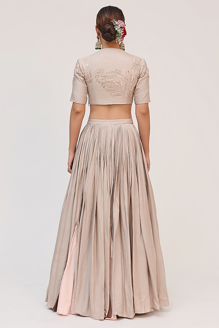 Grey Bamboo Cotton Embroidered Wedding Lehenga Set by Ruchi Marodia at Pernia's Pop Up Shop