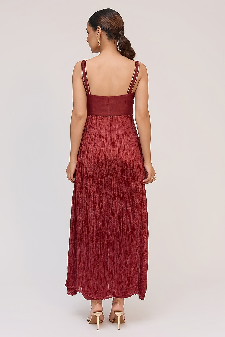 Mahogany Red Bamboo Cotton Embroidered Tunic Set by Ruchi Marodia at Pernia's Pop Up Shop