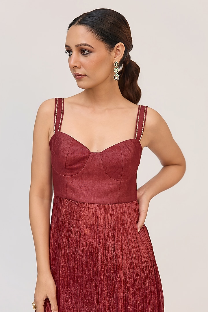 Mahogany Red Bamboo Cotton Embroidered Tunic Set by Ruchi Marodia at Pernia's Pop Up Shop