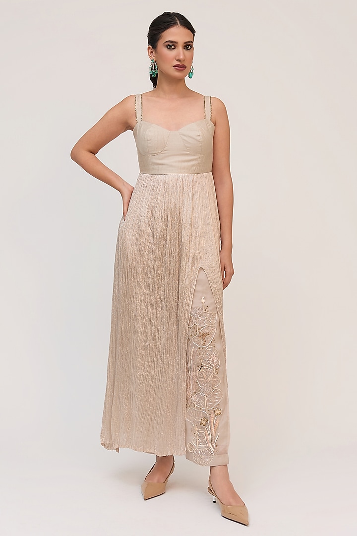 Grey Bamboo Cotton & Crushed Silk Tunic Set by Ruchi Marodia at Pernia's Pop Up Shop