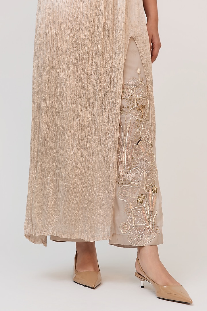 Grey Bamboo Cotton & Crushed Silk Tunic Set by Ruchi Marodia at Pernia's Pop Up Shop