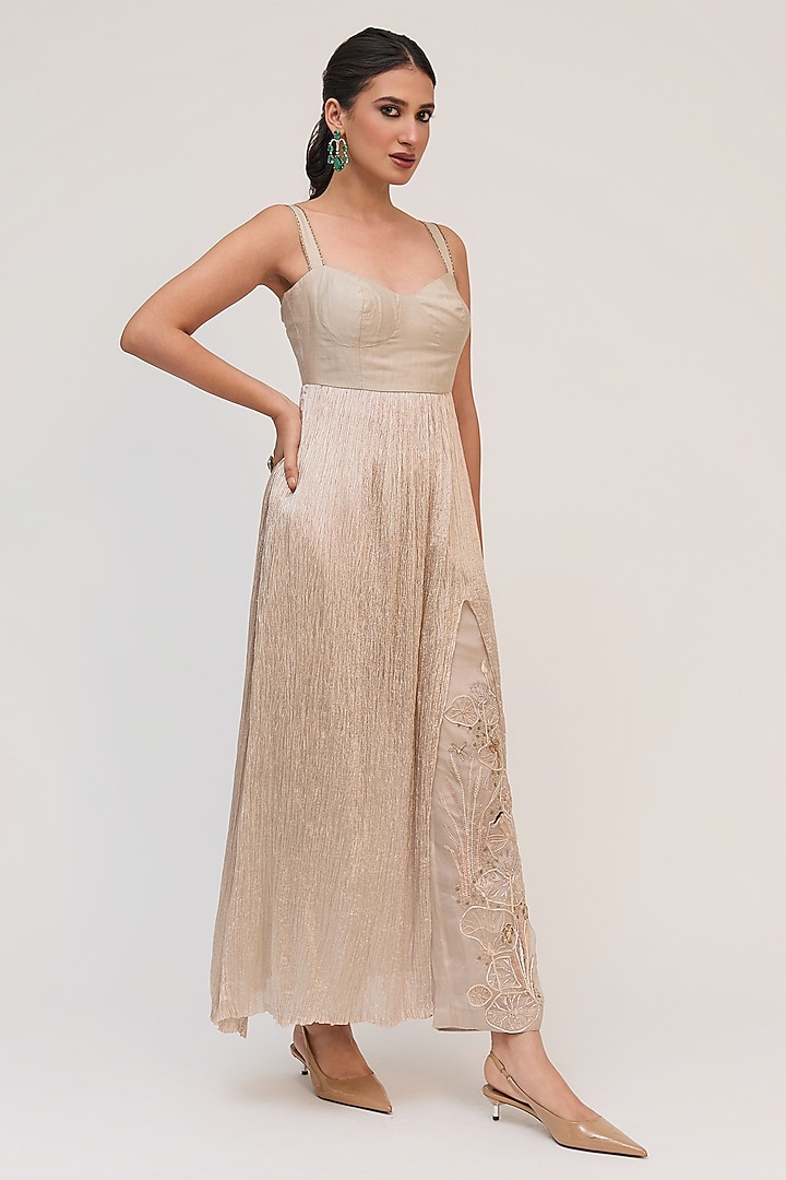 Grey Bamboo Cotton & Crushed Silk Tunic Set by Ruchi Marodia at Pernia's Pop Up Shop