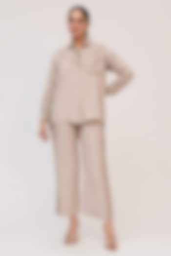 Grey Bamboo Cotton Motifs Embroidered Co-Ord Set by Ruchi Marodia at Pernia's Pop Up Shop