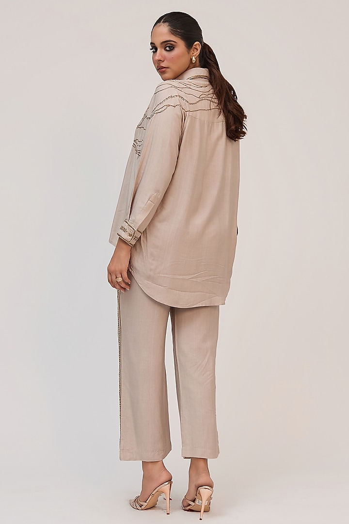 Grey Bamboo Cotton Motifs Embroidered Co-Ord Set by Ruchi Marodia at Pernia's Pop Up Shop