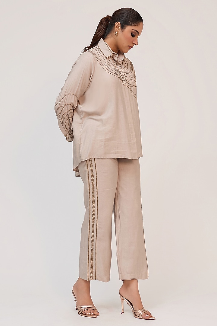 Grey Bamboo Cotton Motifs Embroidered Co-Ord Set by Ruchi Marodia at Pernia's Pop Up Shop