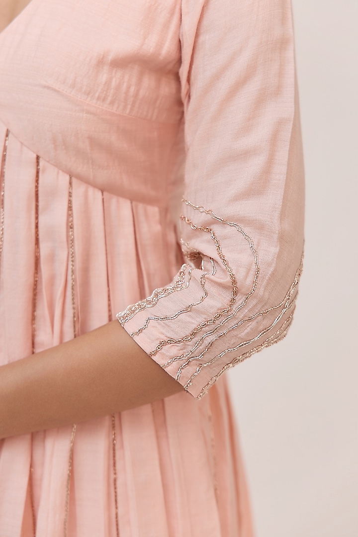 Blush Pink Munga Silk Embroidered Party Wear Anarkali Set by Ruchi Marodia at Pernia's Pop Up Shop