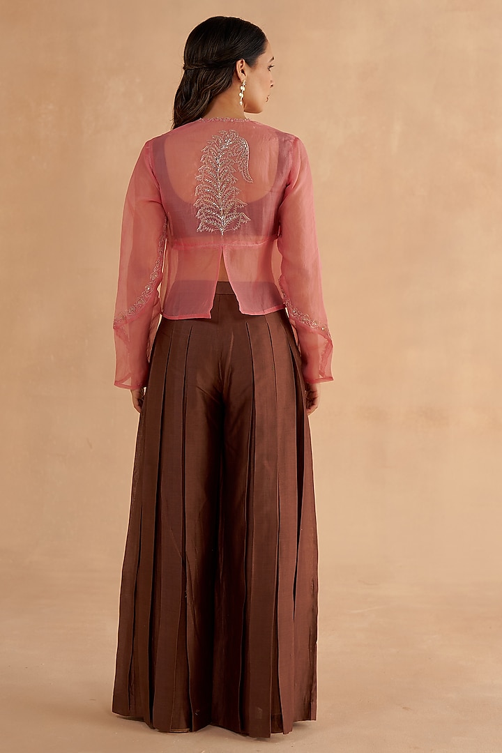 Blush Pink Organza Zardosi & Mukaish Embroidered Jacket by Ruchi Marodia at Pernia's Pop Up Shop