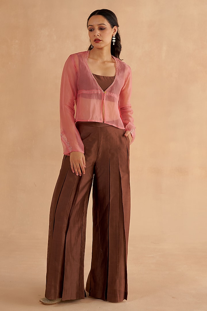 Blush Pink Organza Zardosi & Mukaish Embroidered Jacket by Ruchi Marodia at Pernia's Pop Up Shop