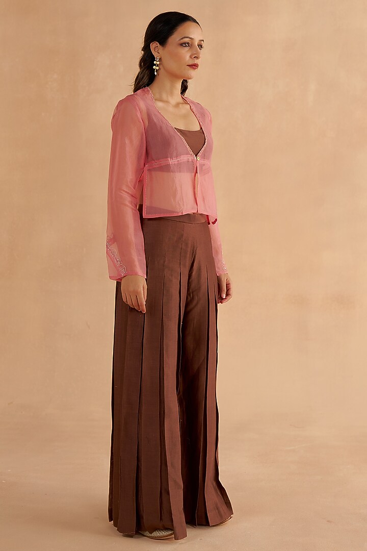 Blush Pink Organza Zardosi & Mukaish Embroidered Jacket by Ruchi Marodia at Pernia's Pop Up Shop