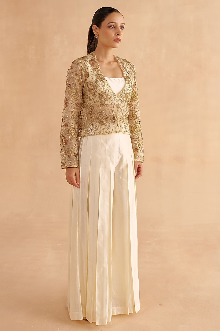 Cream Organza Zardosi & Zari Embroidered Jacket by Ruchi Marodia at Pernia's Pop Up Shop