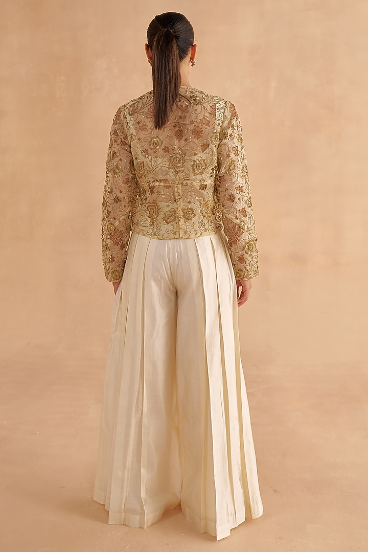 Cream Organza Zardosi & Zari Embroidered Jacket by Ruchi Marodia at Pernia's Pop Up Shop