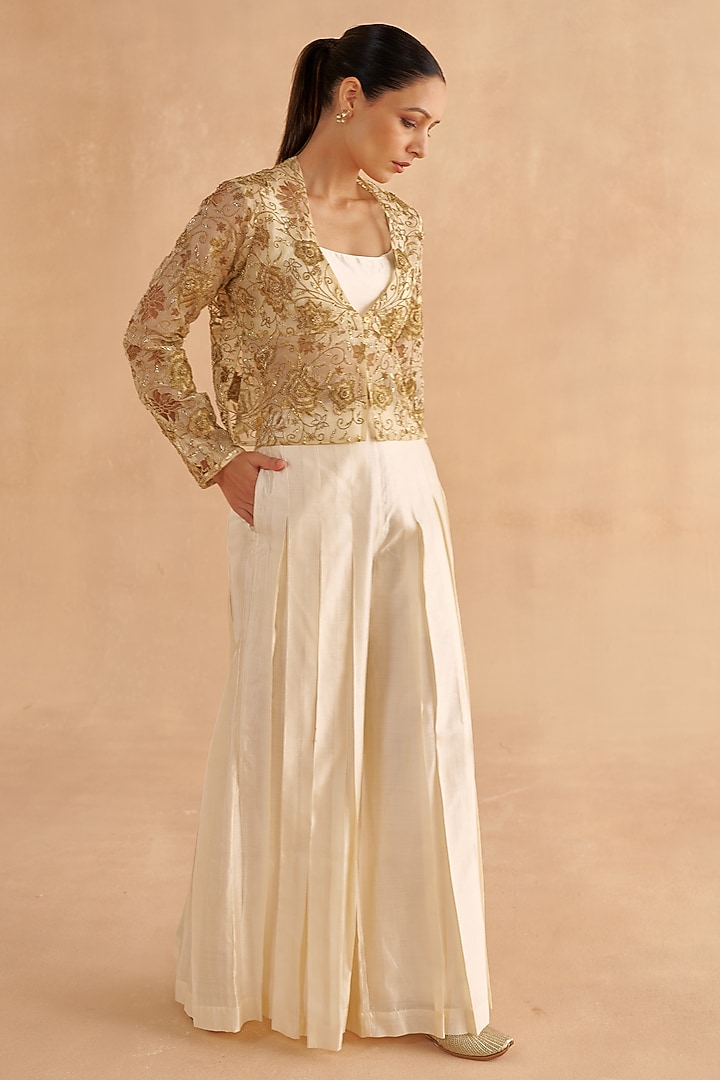 Cream Organza Zardosi & Zari Embroidered Jacket by Ruchi Marodia at Pernia's Pop Up Shop
