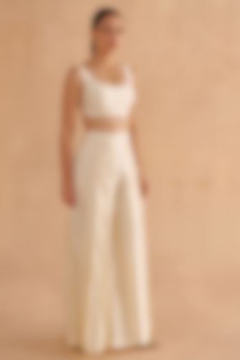 Ivory Silk Pleated Flared Pant Set by Ruchi Marodia at Pernia's Pop Up Shop