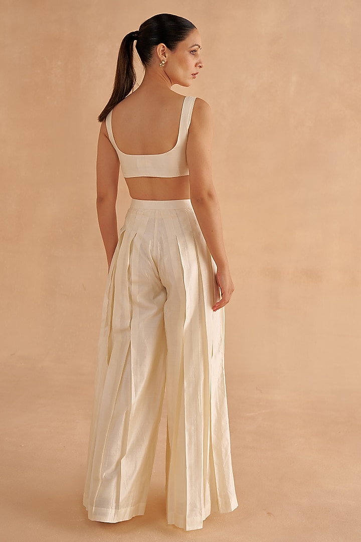 Ivory Silk Pleated Flared Pant Set by Ruchi Marodia at Pernia's Pop Up Shop