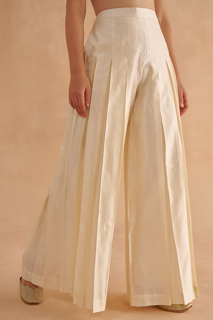 Ivory Silk Pleated Flared Pant Set by Ruchi Marodia at Pernia's Pop Up Shop