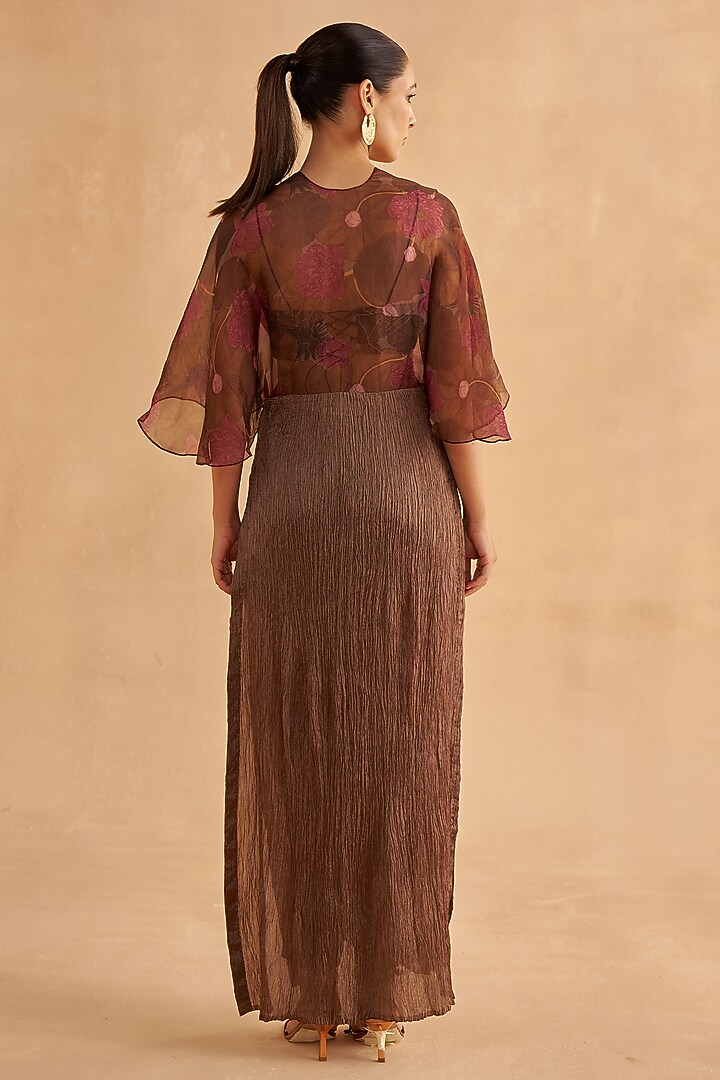 Walnut Brown Crushed Silk & Organza Pant Set by Ruchi Marodia at Pernia's Pop Up Shop