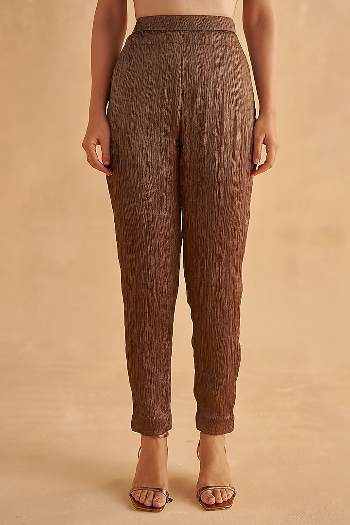 Walnut Brown Crushed Silk & Organza Pant Set by Ruchi Marodia at Pernia's Pop Up Shop