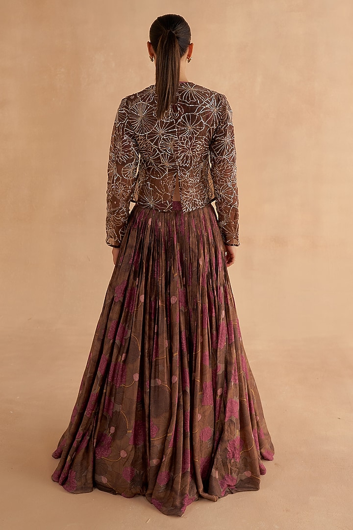 Dark Maroon Organza Zardosi & Zari Embroidered Jacket by Ruchi Marodia at Pernia's Pop Up Shop