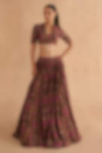 Walnut Brown Moonga Silk Digital Printed Lehenga Set by Ruchi Marodia at Pernia's Pop Up Shop