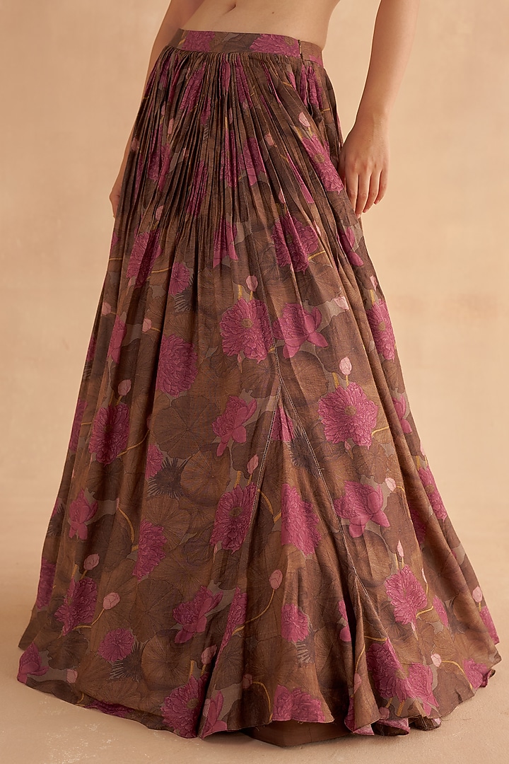 Walnut Brown Moonga Silk Digital Printed Lehenga Set by Ruchi Marodia at Pernia's Pop Up Shop