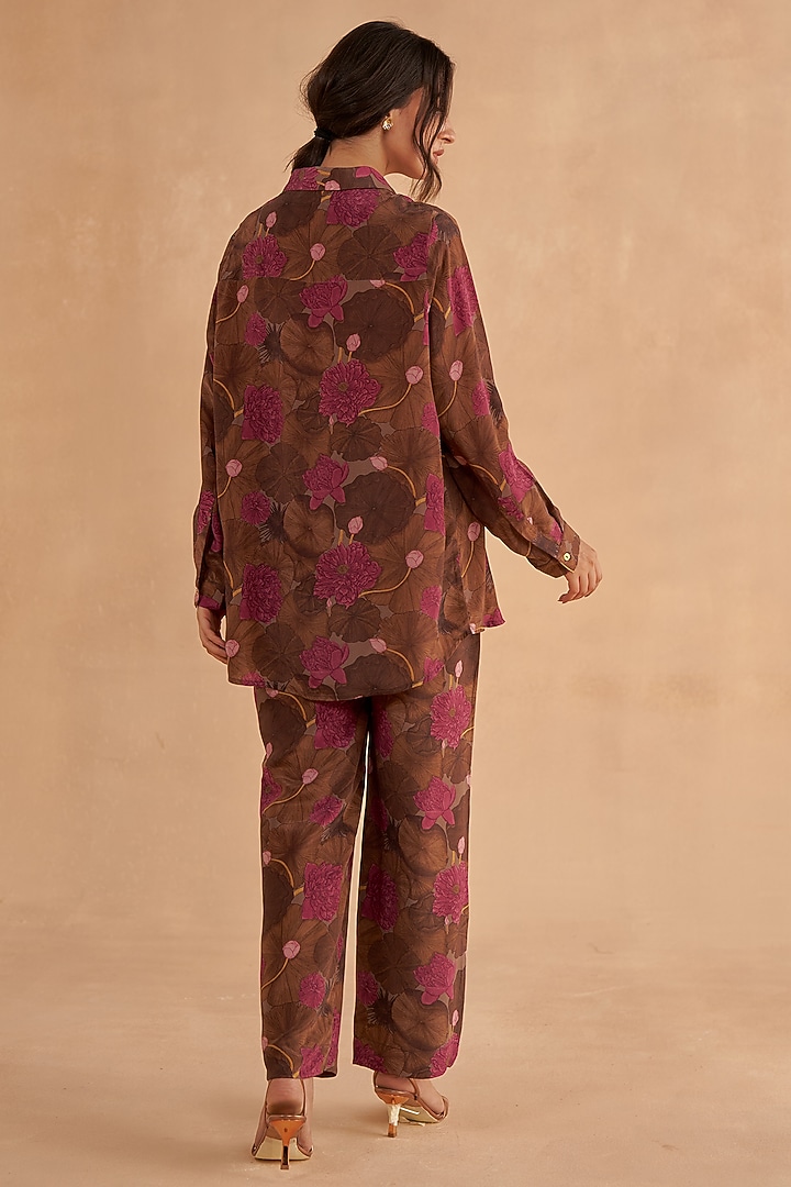 Walnut Brown Crepe Silk Digital Printed Co-Ord Set by Ruchi Marodia at Pernia's Pop Up Shop