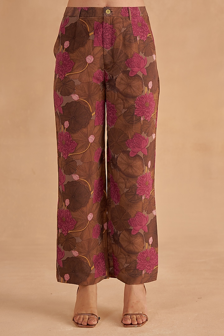 Walnut Brown Crepe Silk Digital Printed Co-Ord Set by Ruchi Marodia at Pernia's Pop Up Shop
