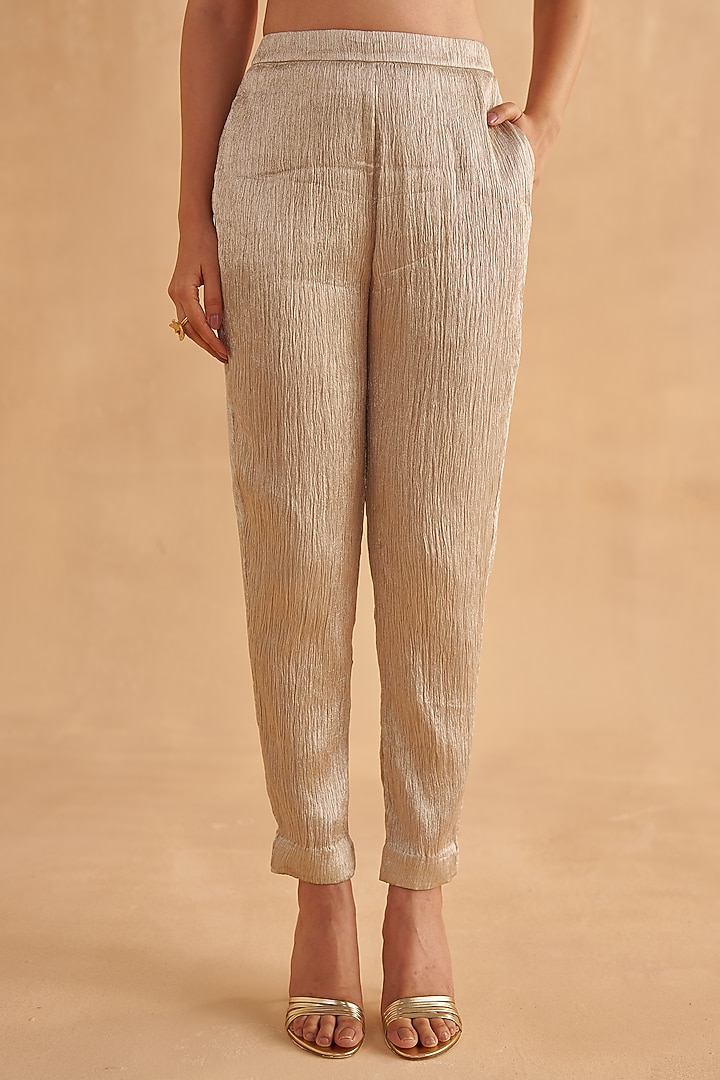 Warm Grey Crushed Silk Pant Set by Ruchi Marodia at Pernia's Pop Up Shop