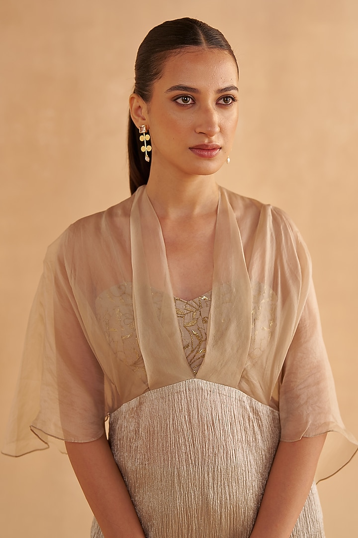 Warm Grey Crushed Silk Pant Set by Ruchi Marodia at Pernia's Pop Up Shop