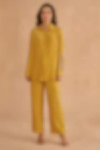 Mustard Yellow Crepe Silk Embroidered Co-Ord Set by Ruchi Marodia at Pernia's Pop Up Shop