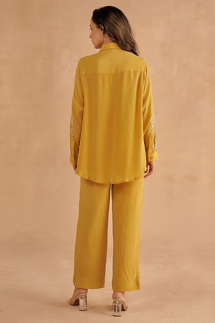 Mustard Yellow Crepe Silk Embroidered Co-Ord Set by Ruchi Marodia at Pernia's Pop Up Shop