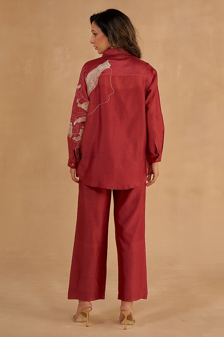 Red Chanderi Silk Zardosi Embroidered Co-Ord Set by Ruchi Marodia at Pernia's Pop Up Shop