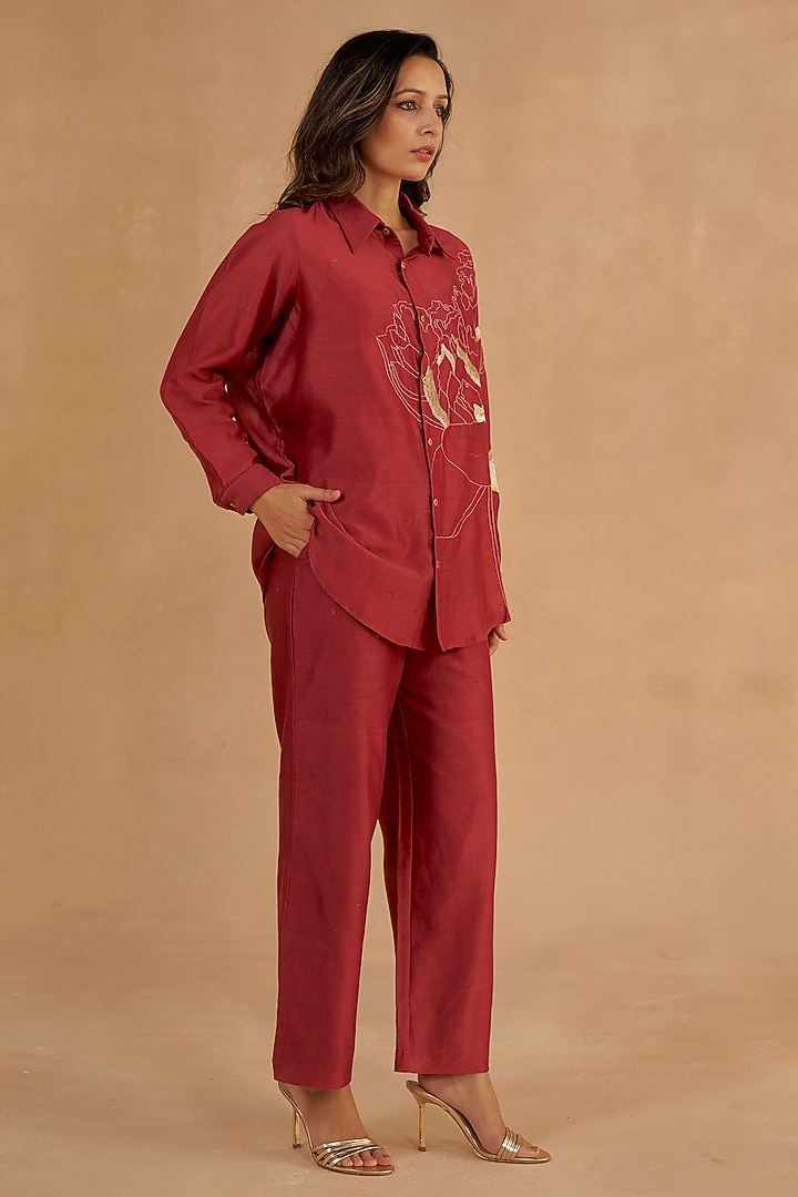 Red Chanderi Silk Zardosi Embroidered Co-Ord Set by Ruchi Marodia at Pernia's Pop Up Shop