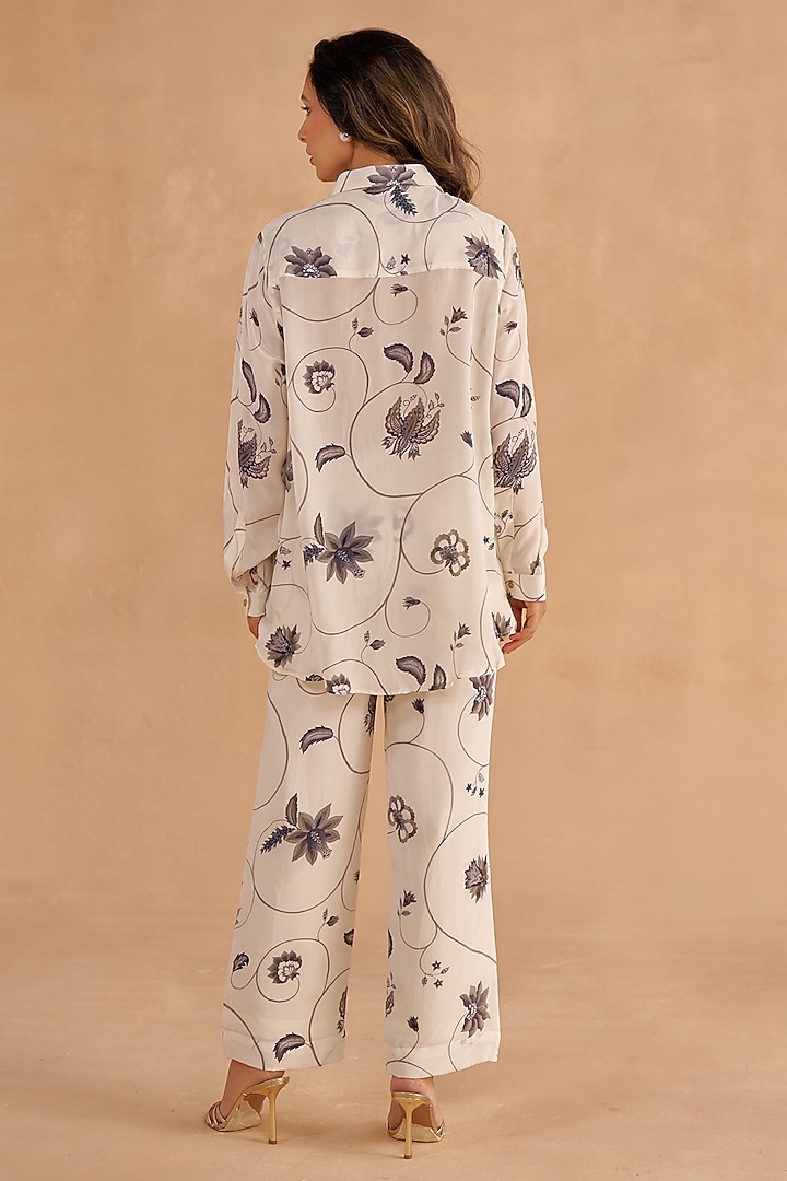 White & Black Crepe Silk Digital Printed Co-Ord Set by Ruchi Marodia at Pernia's Pop Up Shop