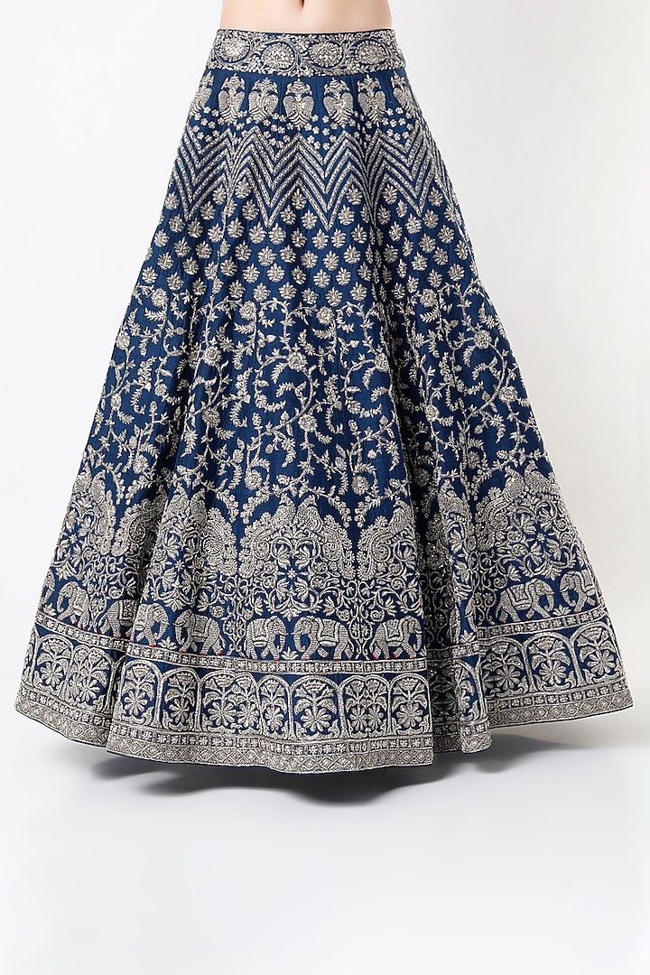 Dark Navy Blue Zardosi Embroidered Bridal Lehenga Set by Mrunalini Rao at Pernia's Pop Up Shop