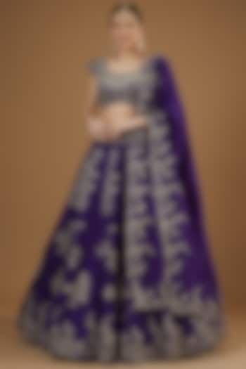 Purple Embroidered Bridal Lehenga Set by Mrunalini Rao at Pernia's Pop Up Shop