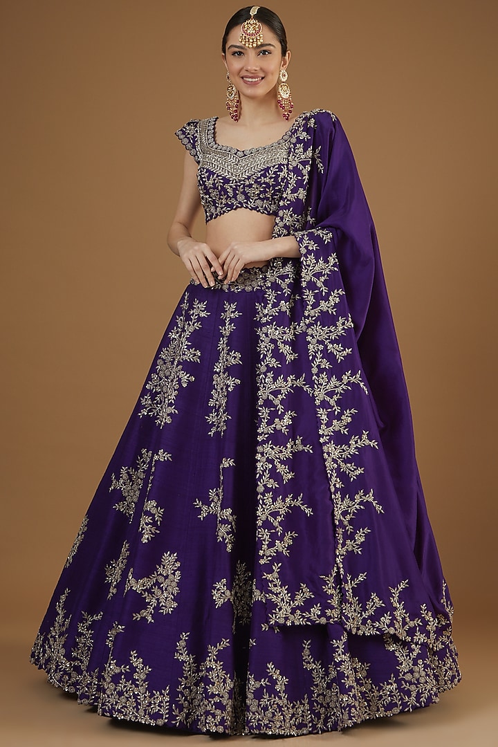 Purple Embroidered Bridal Lehenga Set by Mrunalini Rao at Pernia's Pop Up Shop
