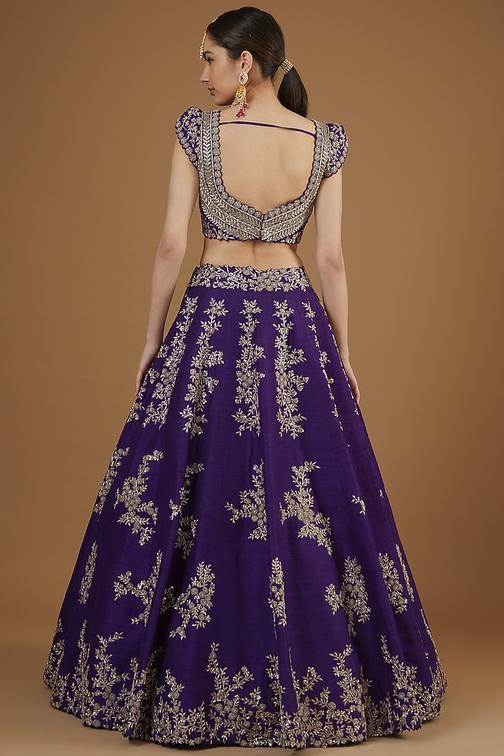 Purple Embroidered Bridal Lehenga Set by Mrunalini Rao at Pernia's Pop Up Shop