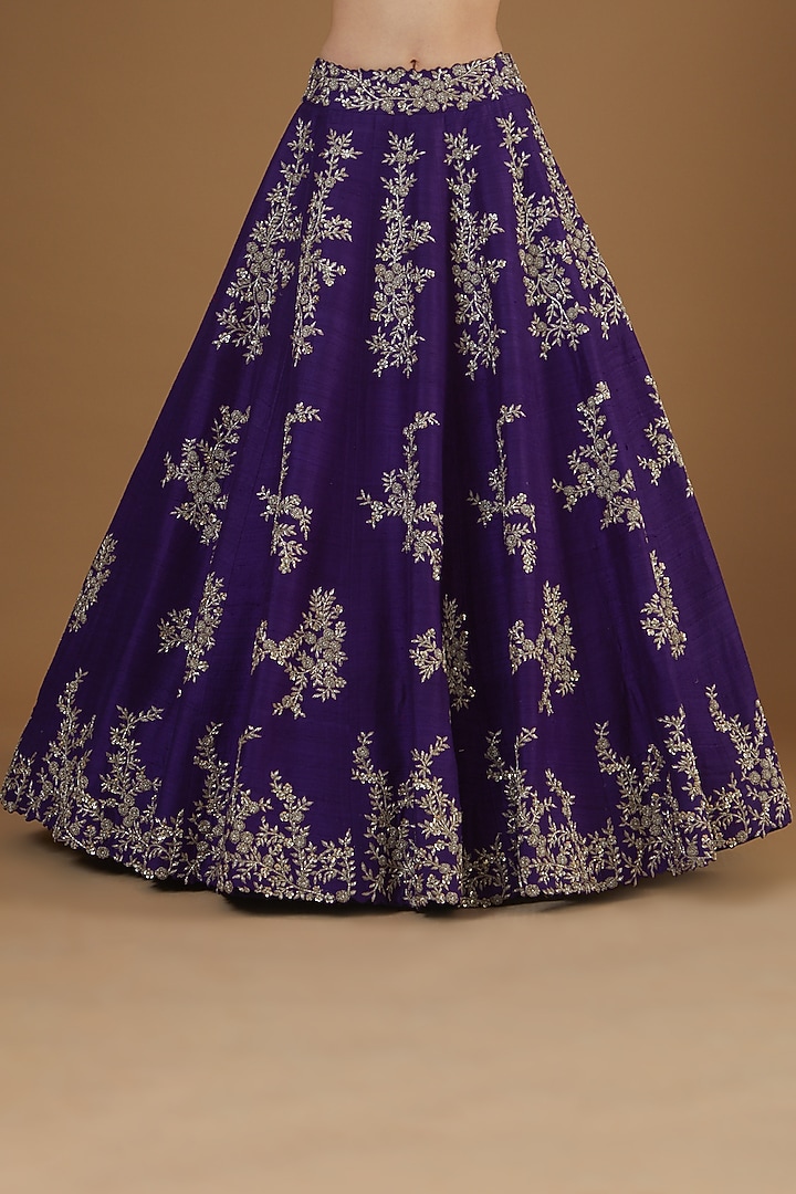 Purple Embroidered Bridal Lehenga Set by Mrunalini Rao at Pernia's Pop Up Shop