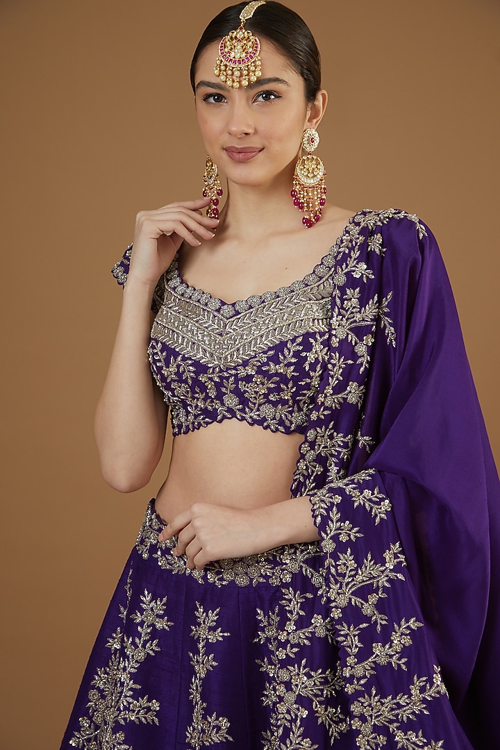 Purple Embroidered Bridal Lehenga Set by Mrunalini Rao at Pernia's Pop Up Shop